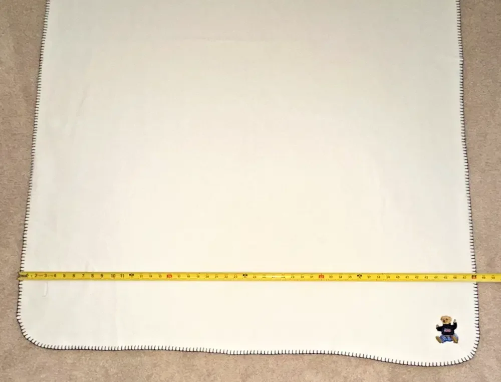 Lauren Ralph Lauren - Sitting Bear Throw Blanket - Cream wBlue stitching-50